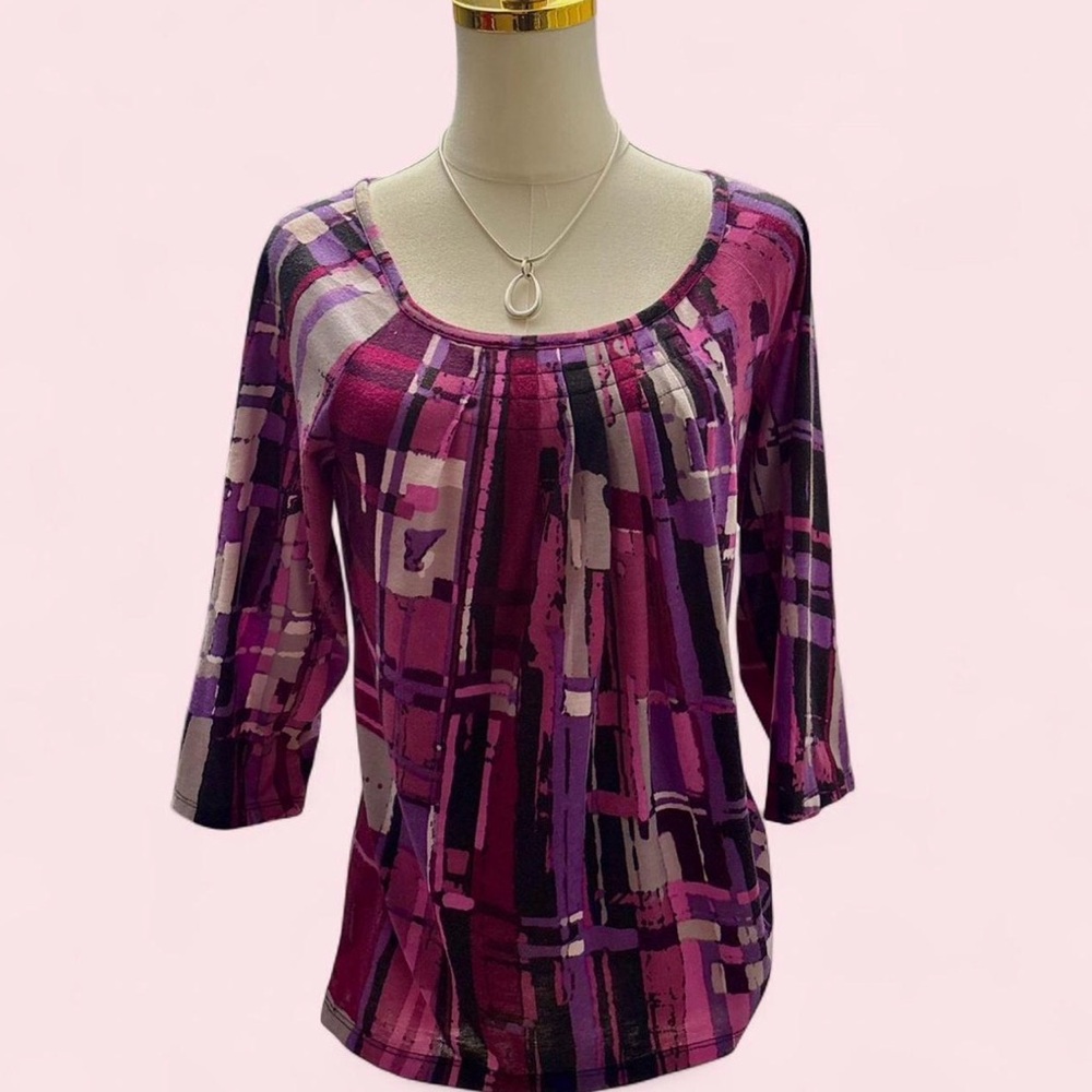 AB Studio Multicolor Plaid Blouse